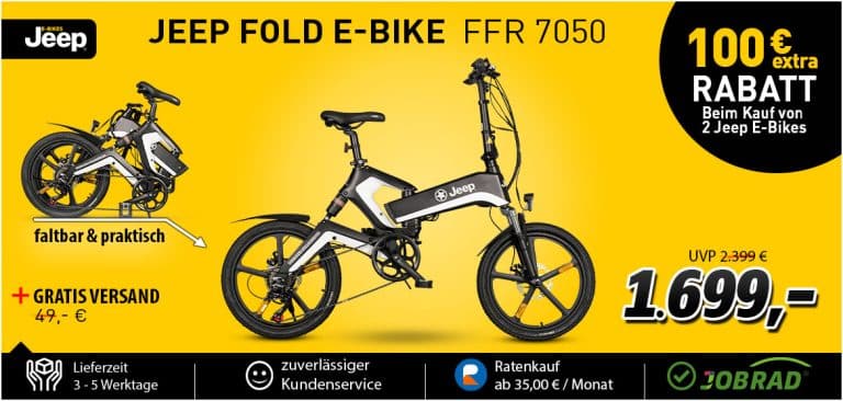 Exklusiver E-Bike-Deal: Das Jeep FFR 7050 E-Faltrad gibt es mit 749 Euro Rabatt